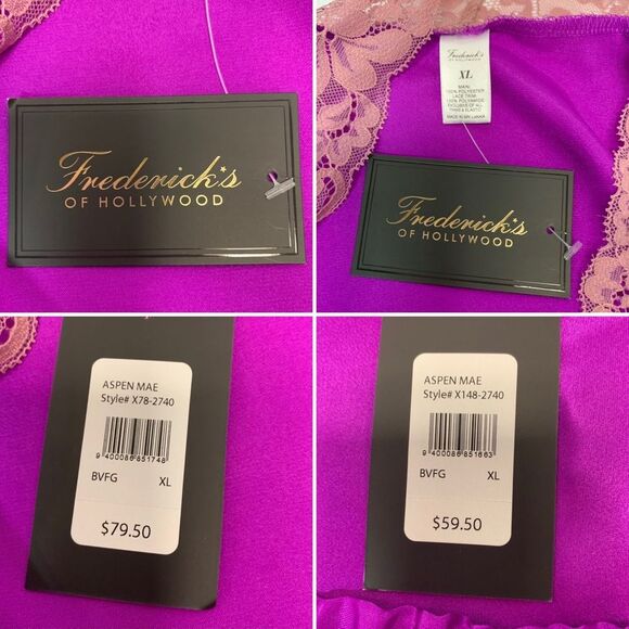 Frederick’s Of Hollywood Satin Lace Robe Matching Cami & Shorts 3 PIECE Sz.XL - Picture 7 of 11